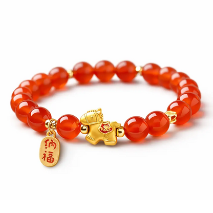 Natural Red Agate Bracelet – Year of the Horse 2026 Luck & Wealth Taoist Blessing Bracelet for Women