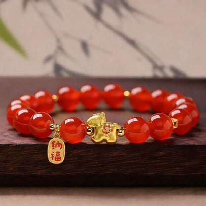 Natural Red Agate Bracelet – Year of the Horse 2026 Luck & Wealth Taoist Blessing Bracelet for Women