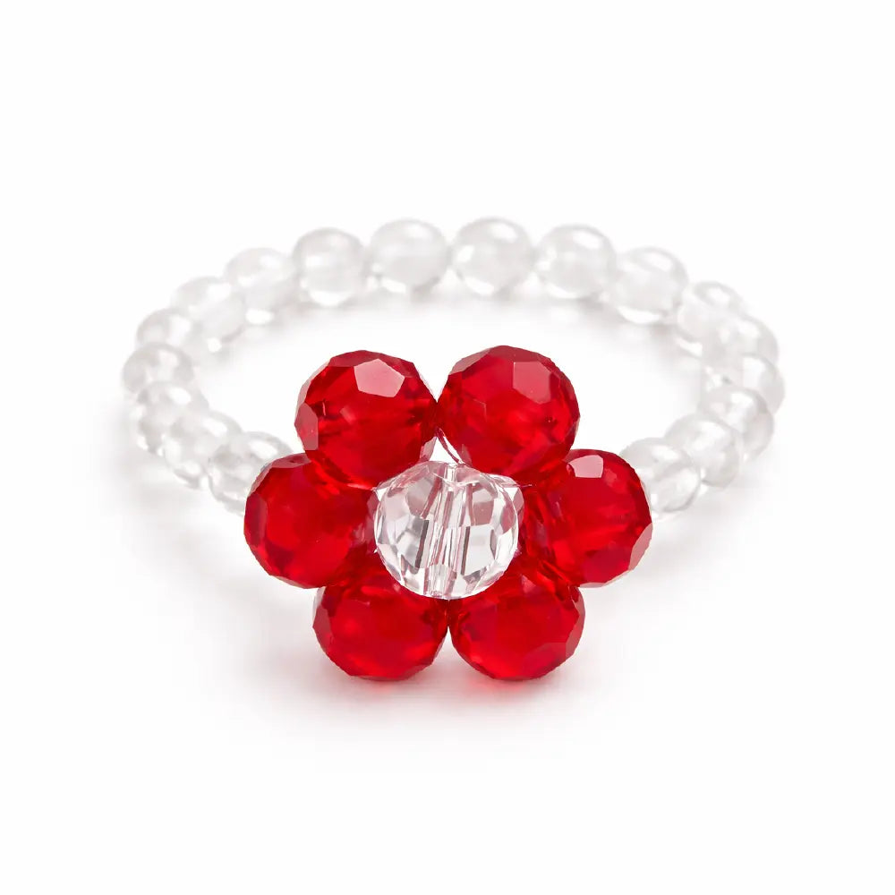 Handmade Crystal Flower Ring – Taoist Lucky Charm Colorful Beaded Ring Gift Set