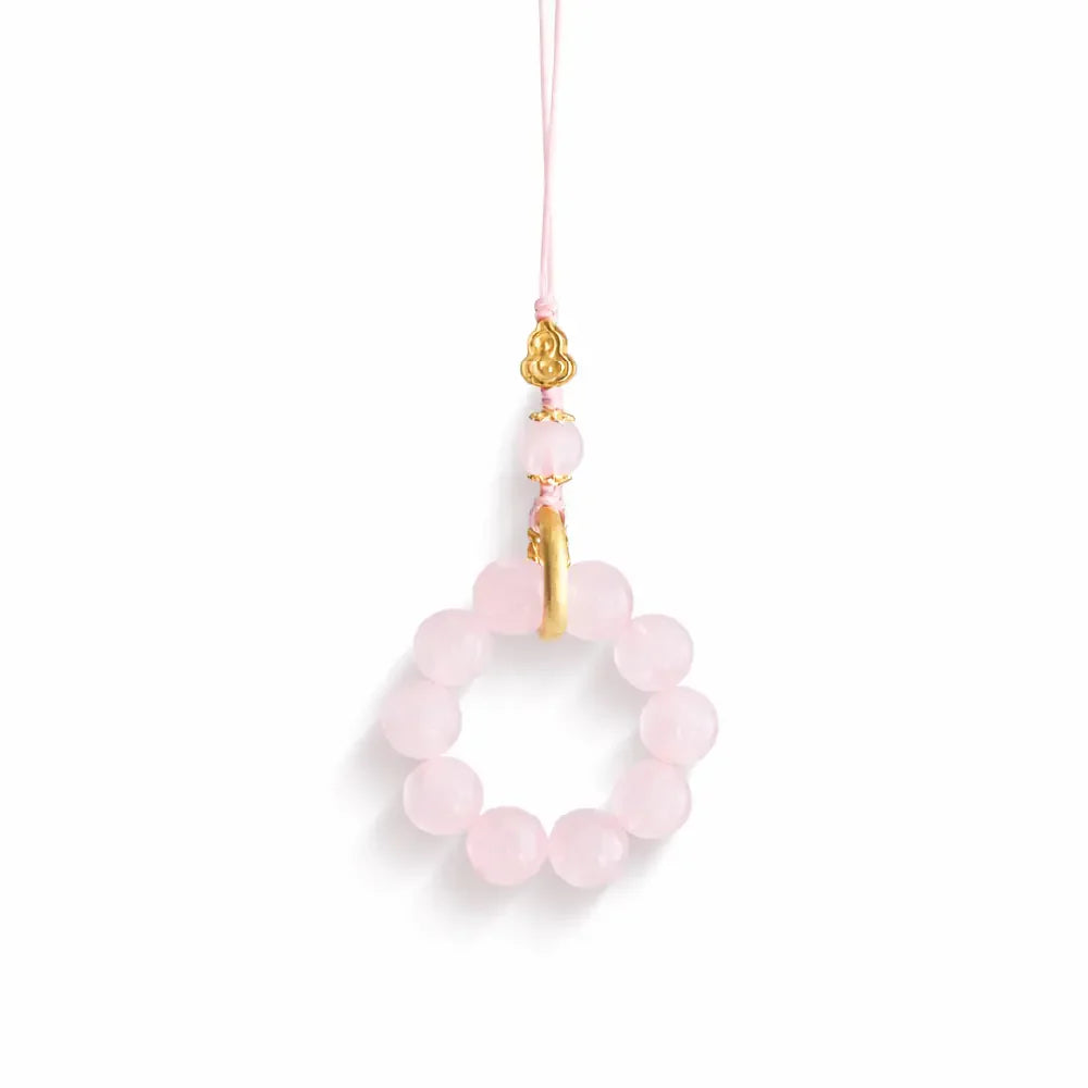 Lucky Crystal Phone Charm – Rose Quartz & Clear Quartz Gourd Taoist Protection Gift Set