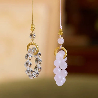 Lucky Crystal Phone Charm – Rose Quartz & Clear Quartz Gourd Taoist Protection Gift Set