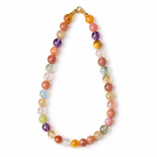 Natural Multi-Stone Crystal Necklace – Strawberry Quartz, Sunstone & Green Phantom Wealth, Love & Protection Gift Set