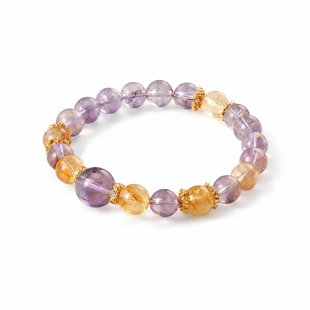 Natural Amethyst & Citrine Bracelet – Taoist Energy Healing Crystal Bracelet Luck & Protection Gift Set