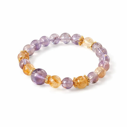 Natural Amethyst & Citrine Bracelet – Taoist Energy Healing Crystal Bracelet Luck & Protection Gift Set