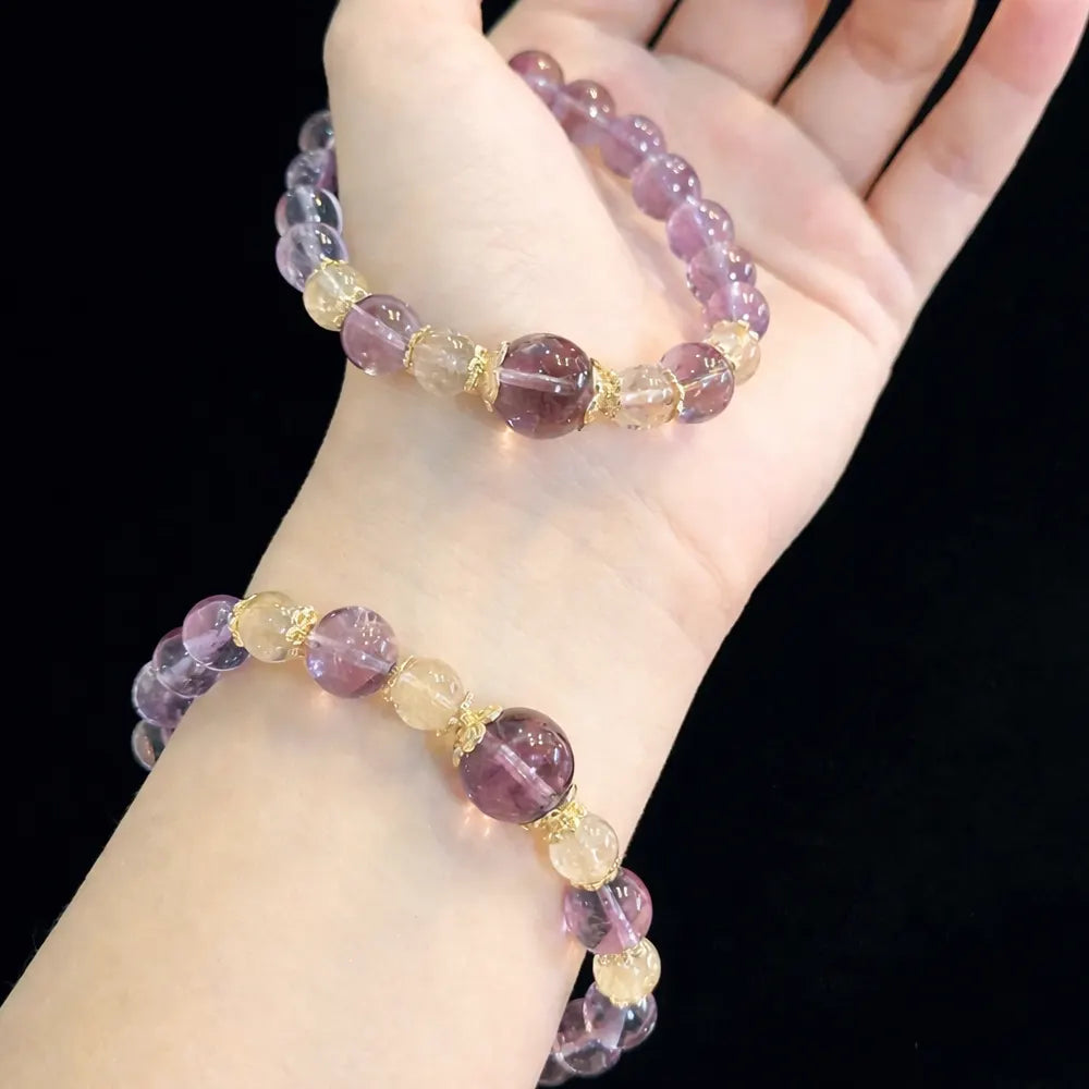 Natural Amethyst & Citrine Bracelet – Taoist Energy Healing Crystal Bracelet Luck & Protection Gift Set
