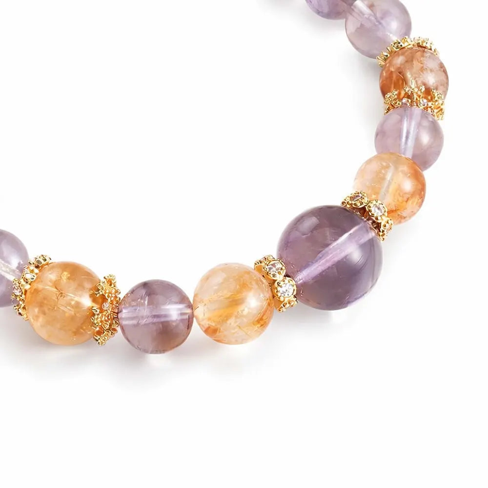 Natural Amethyst & Citrine Bracelet – Taoist Energy Healing Crystal Bracelet Luck & Protection Gift Set