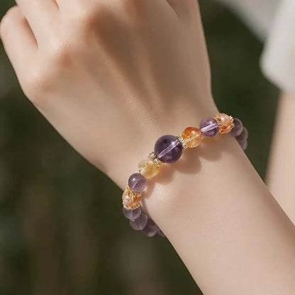 Natural Amethyst & Citrine Bracelet – Taoist Energy Healing Crystal Bracelet Luck & Protection Gift Set