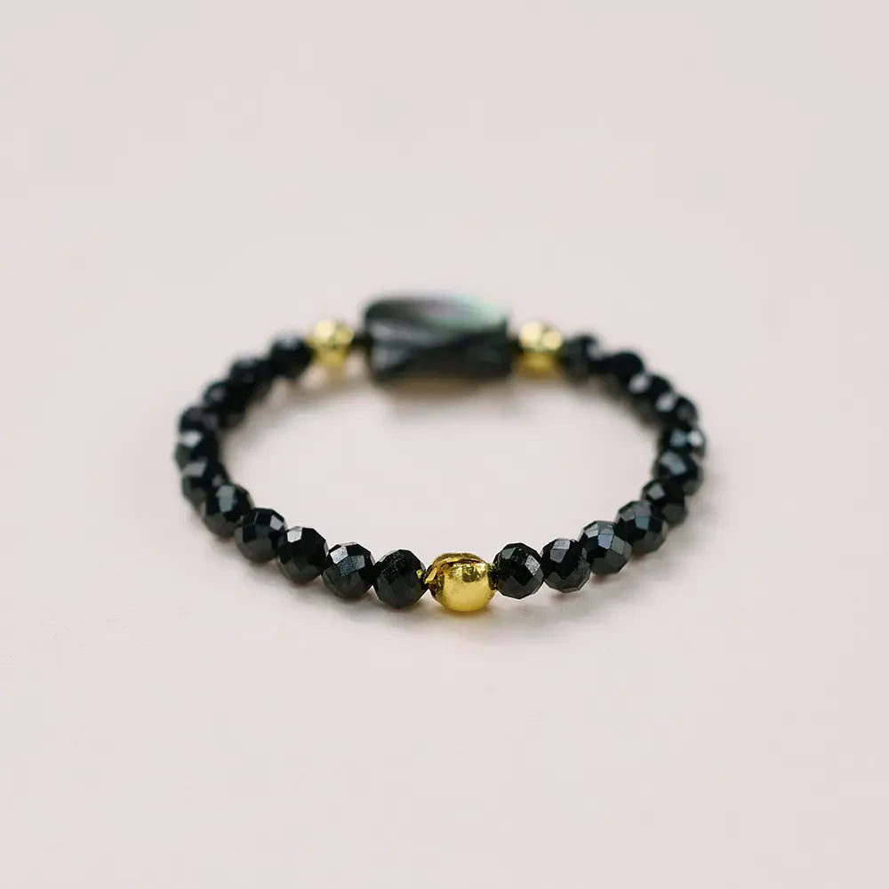 Natural Black Mother-of-Pearl Cat Bracelet – Black Spinel Protection Lucky Energy Jewelry