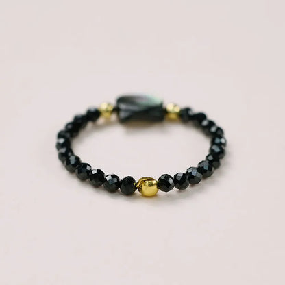 Natural Black Mother-of-Pearl Cat Bracelet – Black Spinel Protection Lucky Energy Jewelry