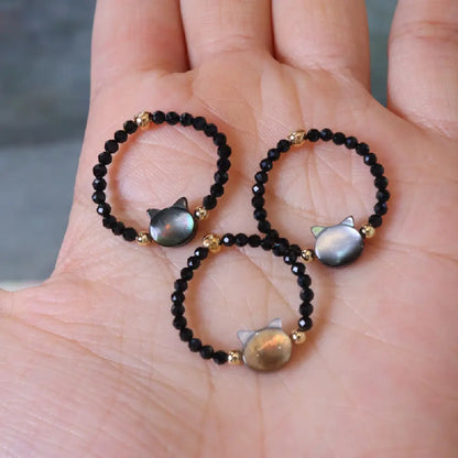 Natural Black Mother-of-Pearl Cat Bracelet – Black Spinel Protection Lucky Energy Jewelry