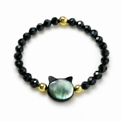 Natural Black Mother-of-Pearl Cat Bracelet – Black Spinel Protection Lucky Energy Jewelry