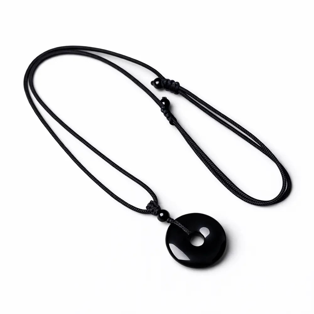 Natural Black Obsidian Pendant Necklace – Taoist Protection Amulet Feng Shui Lucky Jewelry Gift Set
