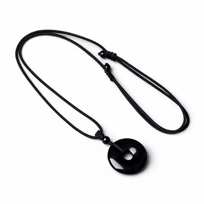 Natural Black Obsidian Pendant Necklace – Taoist Protection Amulet Feng Shui Lucky Jewelry Gift Set