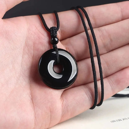 Natural Black Obsidian Pendant Necklace – Taoist Protection Amulet Feng Shui Lucky Jewelry Gift Set