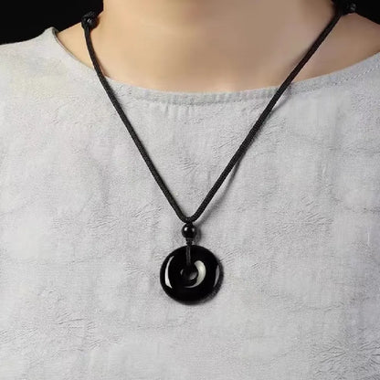 Natural Black Obsidian Pendant Necklace – Taoist Protection Amulet Feng Shui Lucky Jewelry Gift Set