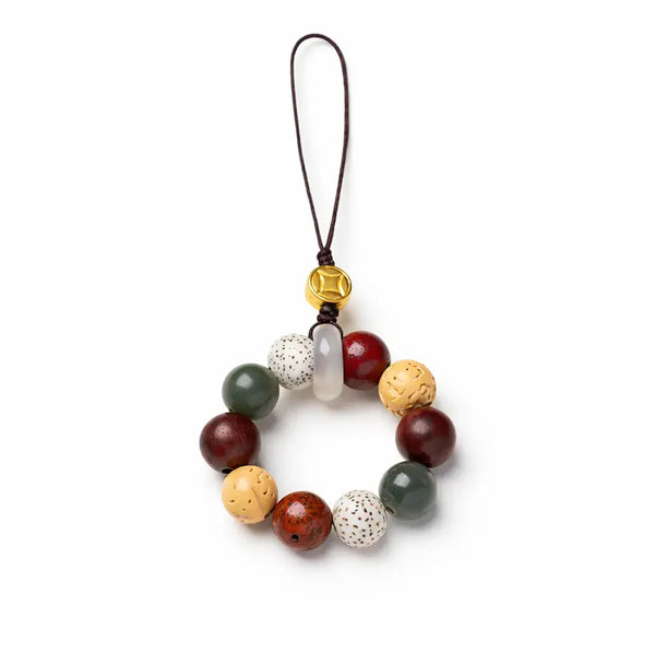 Natural Bodhi Multi-Bead Lucky Keychain – Taoist Five Elements Protection Charm Car & Phone Pendant Gift