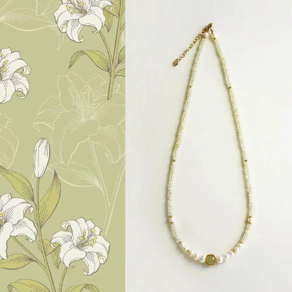 Natural Jade Pearl Necklace – Chinese Style Minimalist Clavicle Chain Taoist Energy Gift Set for Women