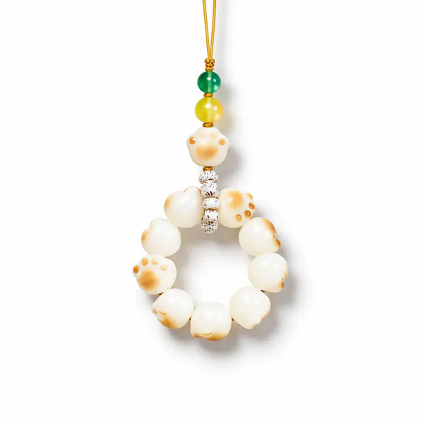 Natural White Bodhi Cat Paw Lucky Charm – Taoist Protection & Good Fortune Amulet Gift Set