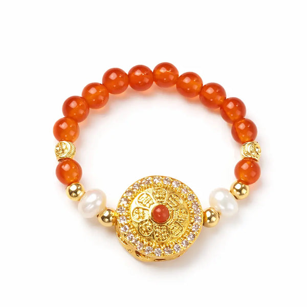 Red Agate Compass Lucky Ring – Taoist Feng Shui Design Couple Protection Gift Set