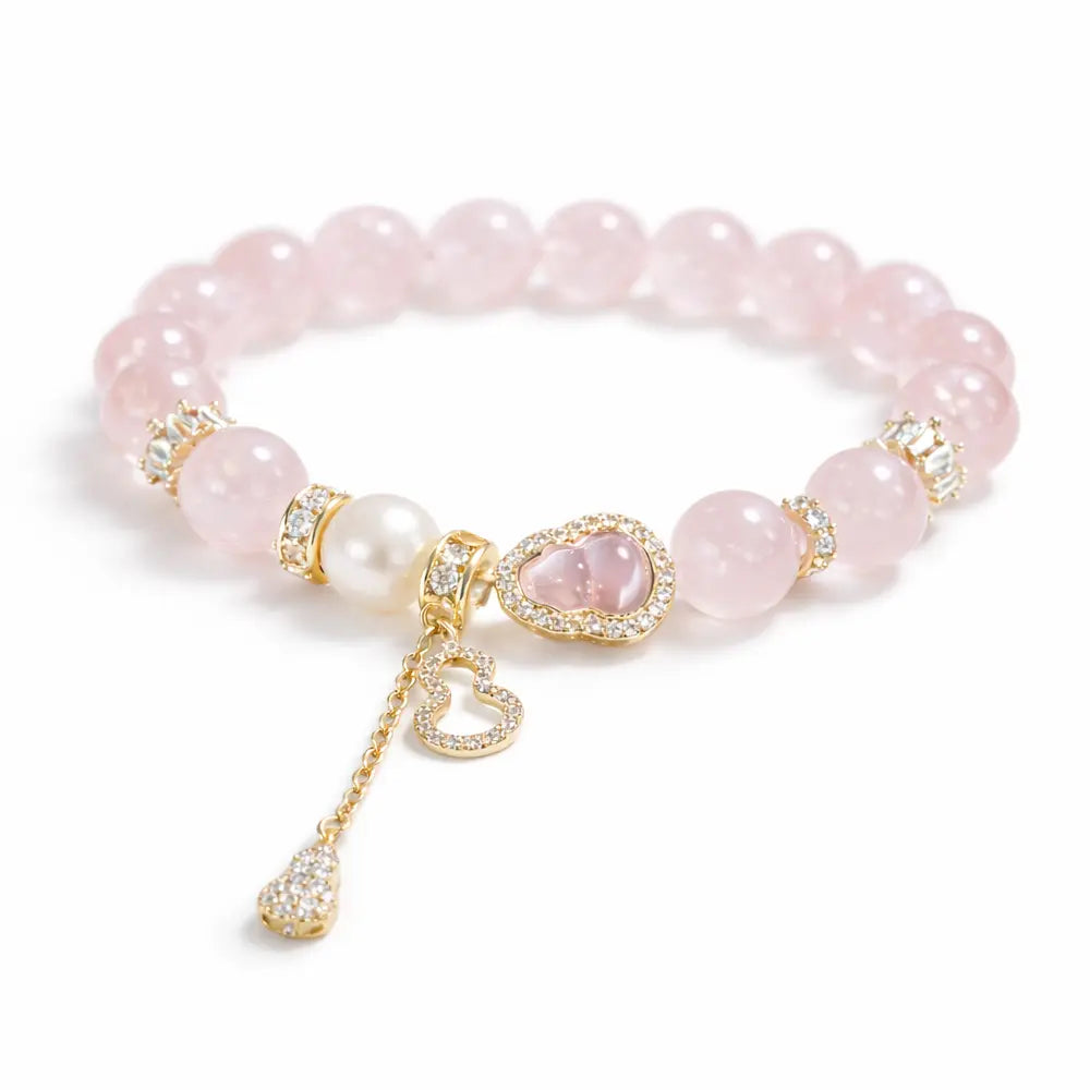Love Energy Bracelet – Natural Rose Quartz Crystal Bracelet for Women with Elegant Charm Gift Set
