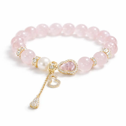 Love Energy Bracelet – Natural Rose Quartz Crystal Bracelet for Women with Elegant Charm Gift Set