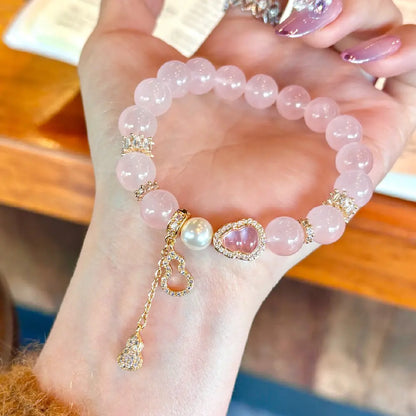 Love Energy Bracelet – Natural Rose Quartz Crystal Bracelet for Women with Elegant Charm Gift Set