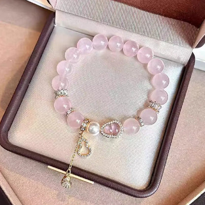 Love Energy Bracelet – Natural Rose Quartz Crystal Bracelet for Women with Elegant Charm Gift Set