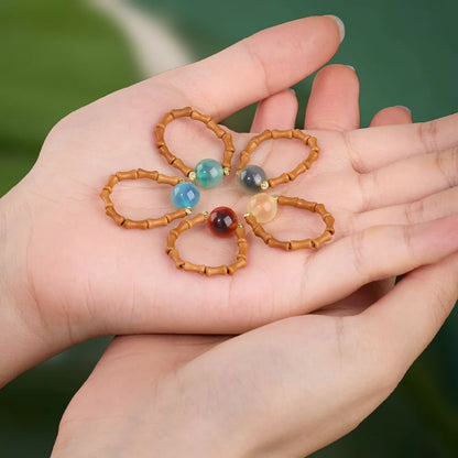 Handmade Crystal Flower Ring – Taoist Lucky Charm Colorful Beaded Ring Gift Set