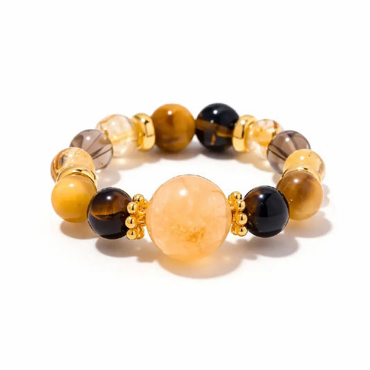 Taoist Golden Fortune Citrine Tiger Eye Wealth Ring Gift Set – Protection Energy Ring