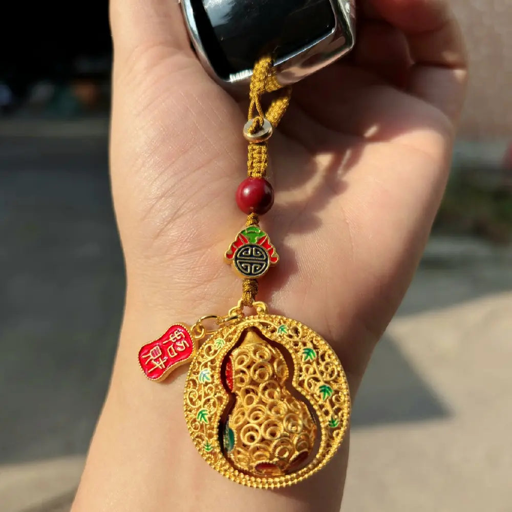 Lucky Taoist Gourd Keychain – Feng Shui Hulu Protection Amulet Car Key Holder Gift Set