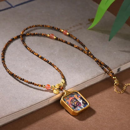Tiger Eye Zaki Ram Tangka Necklace – Taoist Protection, Luck & Energy Amulet Jewelry Gift Set