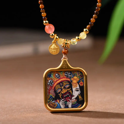 Tiger Eye Zaki Ram Tangka Necklace – Taoist Protection, Luck & Energy Amulet Jewelry Gift Set
