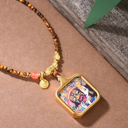 Tiger Eye Zaki Ram Tangka Necklace – Taoist Protection, Luck & Energy Amulet Jewelry Gift Set