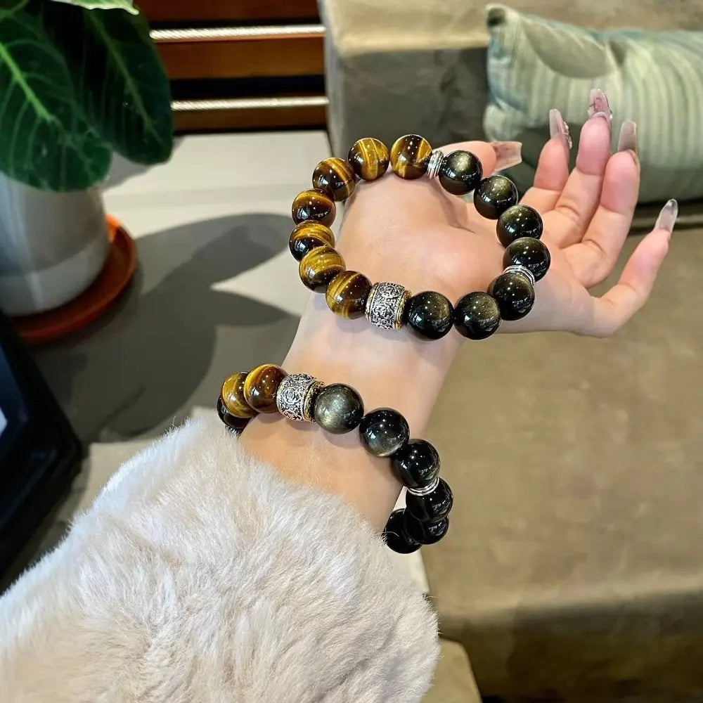 Wukong Energy Bracelet – Natural Tiger Eye & Obsidian Taoist Protection Gift Set for Men