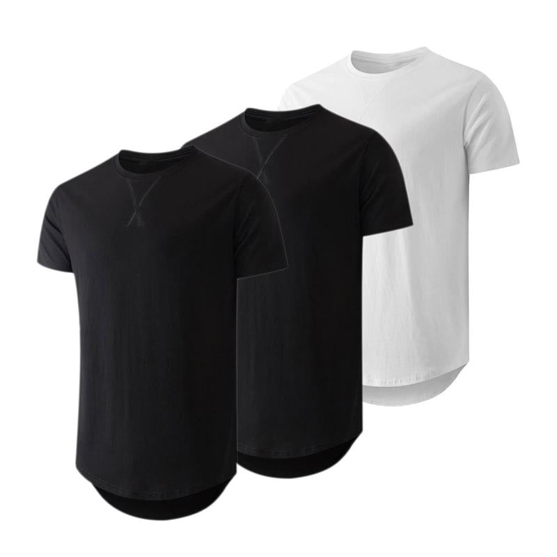 Mens 3 Pack Cotton Hipster Hip Hop Longline Crewneck T-Shirt,Menswear Casual Tshirt Tops,TikTokShopfalldealsforyou