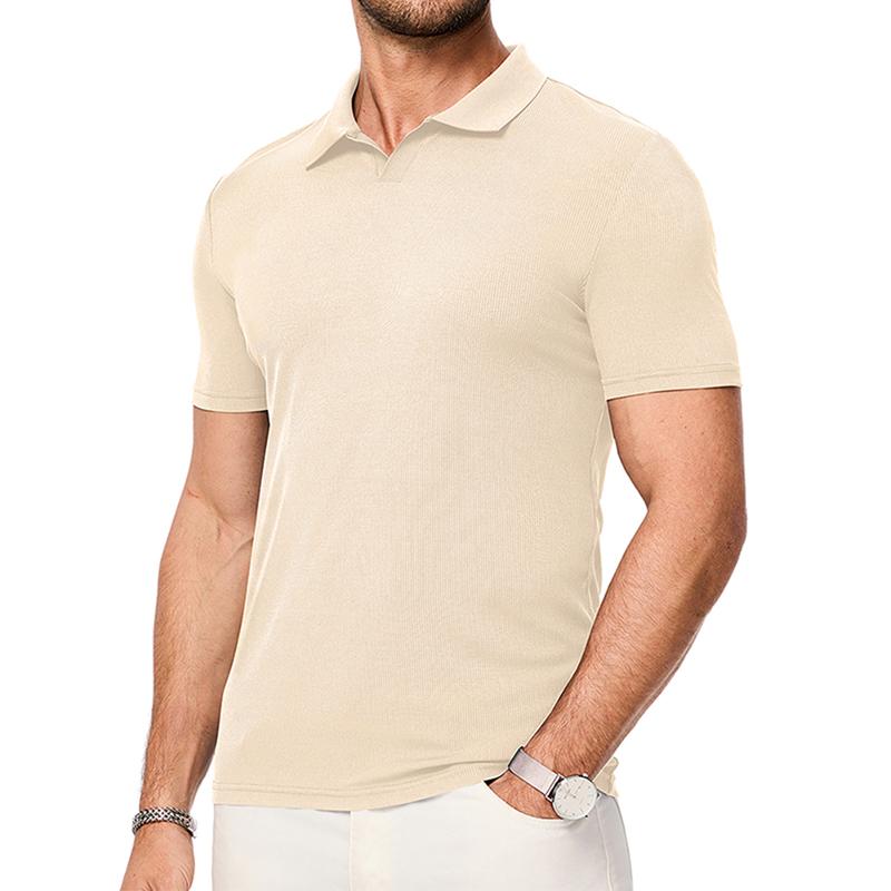 Men's Muscle V Neck Polo Shirts Casual Short Sleeve Slim Fit Ribbed Golf T Shirt Athletic Tee 