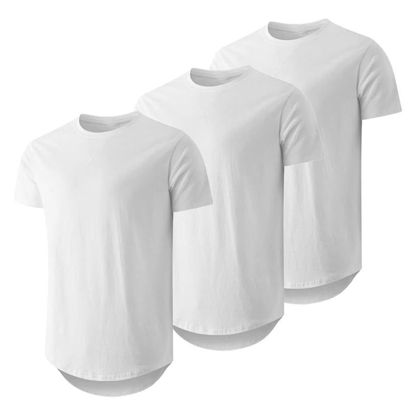 Mens 3 Pack Cotton Hipster Hip Hop Longline Crewneck T-Shirt,Menswear Casual Tshirt Tops,TikTokShopfalldealsforyou