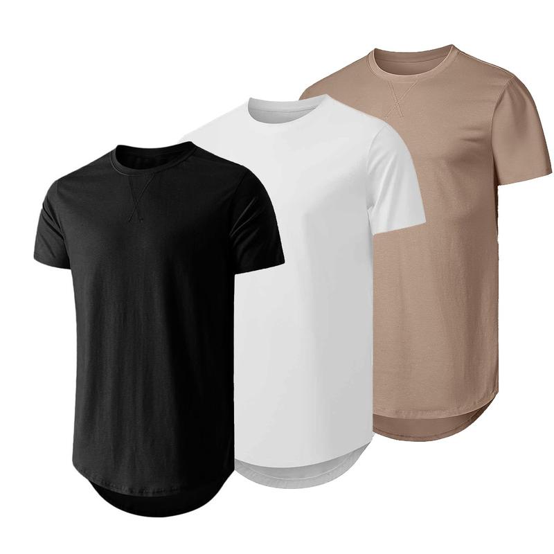 Mens 3 Pack Cotton Hipster Hip Hop Longline Crewneck T-Shirt,Menswear Casual Tshirt Tops,TikTokShopfalldealsforyou