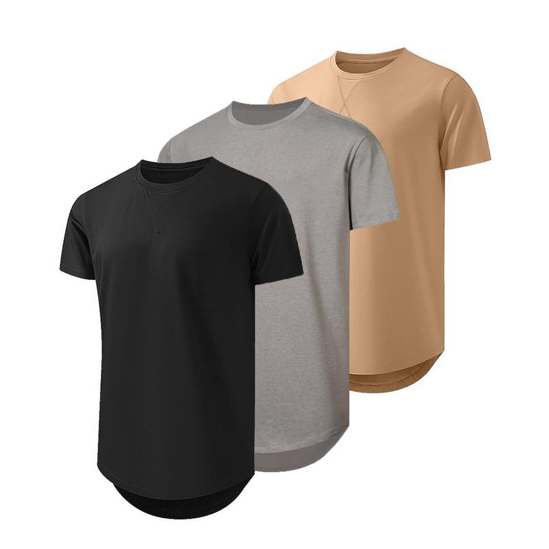 Mens 3 Pack Cotton Hipster Hip Hop Longline Crewneck T-Shirt,Menswear Casual Tshirt Tops,TikTokShopfalldealsforyou