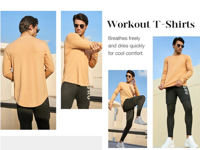 Mens 3 Pack Cotton Hipster Hip Hop Longline Crewneck Sport T-Shirt, Menswear Casual Top for Outdoor Daily Wear