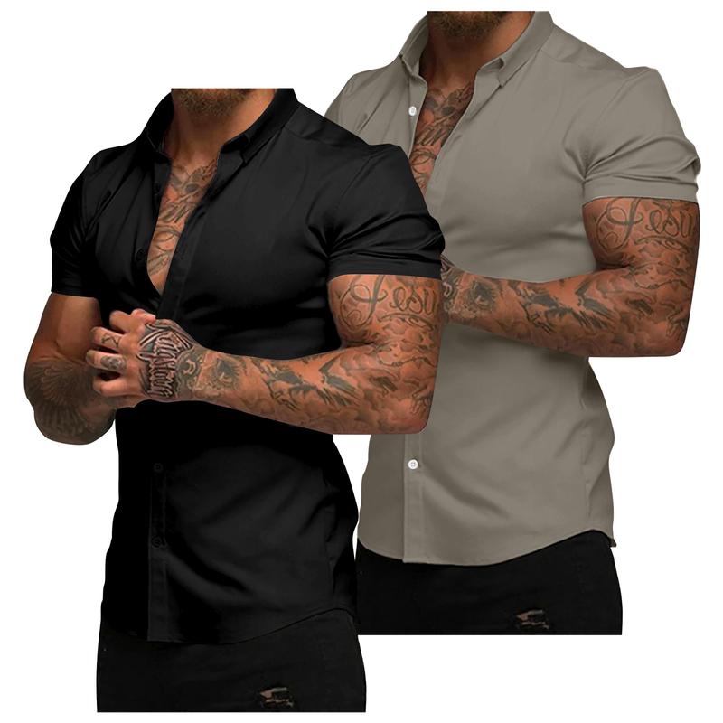 Mens Muscle Fit Dress Shirts Casual Button Down Shirt Short Sleeve Wrinkle-Free Shirts 