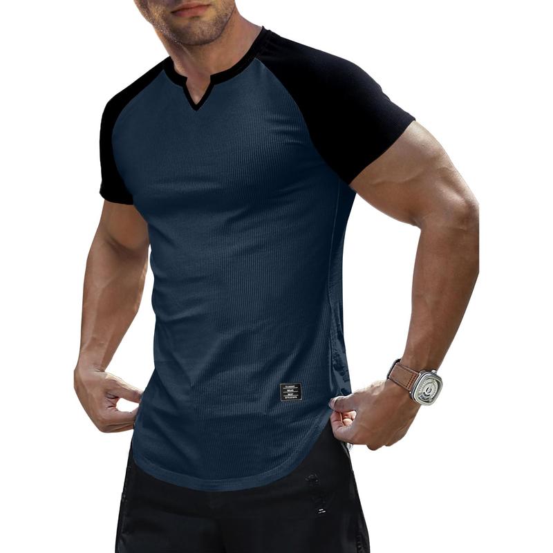 Mens Muscle Slim T Shirt V-Neck Longline Henley Shirt Gym Workout Athletic Tee Shirts, men gifts 