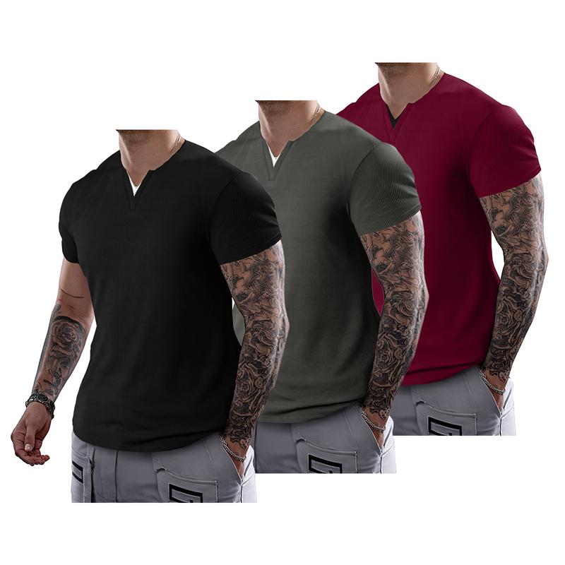 Mens Casual Muscle Slim Fitted T Shirt Short Sleeve V-Neck Soft Tee Shirt,Gym Workout Athletic Menswear Tops,Men's clothing for Daily Wear,Fashion Outfits 2025