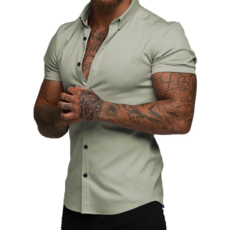 Mens Muscle Fit Dress Shirts Casual Button Down Shirt Short Sleeve Wrinkle-Free Shirts 