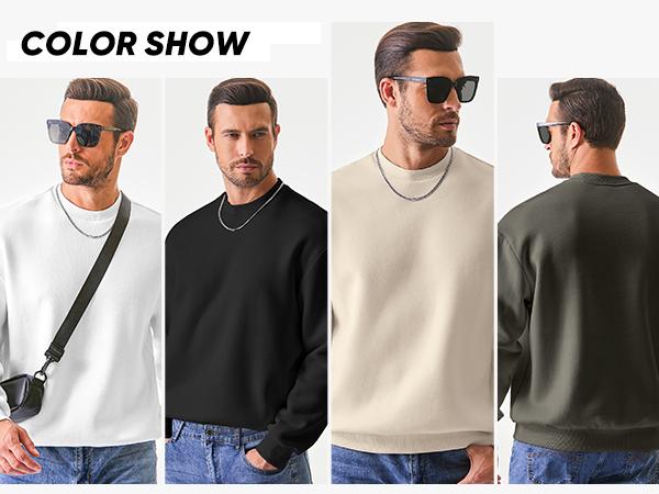 Men's Casual Fleece Long Sleeves Crewneck Sweatshirts Thick Cotton Pullover Sweatshirt for Men