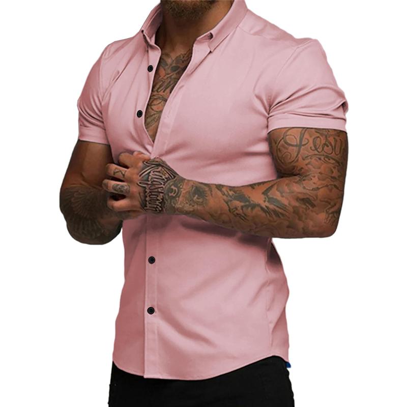Mens Muscle Fit Dress Shirts Casual Button Down Shirt Short Sleeve Wrinkle-Free Shirts 