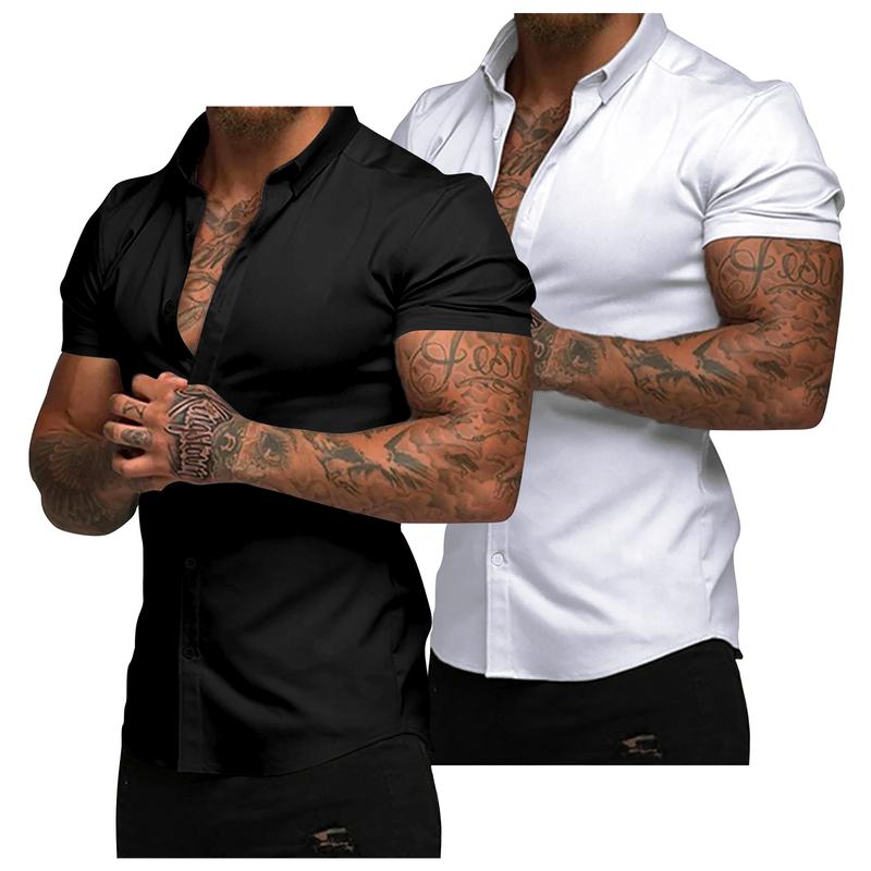 Mens Muscle Fit Dress Shirts Casual Button Down Shirt Short Sleeve Wrinkle-Free Shirts 