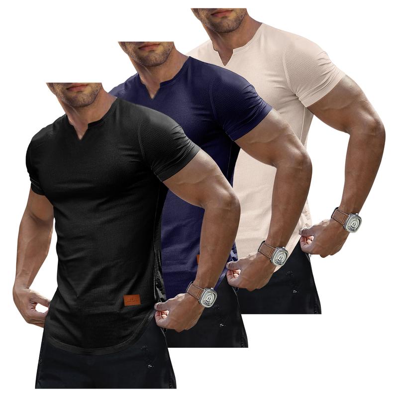 Men's Plain Muscle Slim Fitted T Shirt Polyester V-Neck Longline Shirt Gym Workout Athletic Tee Shirts Menswear Casual Tops,Short Sleeve T-Shirt for Daily Outdoor Wear,Men's Streetwear Outfits