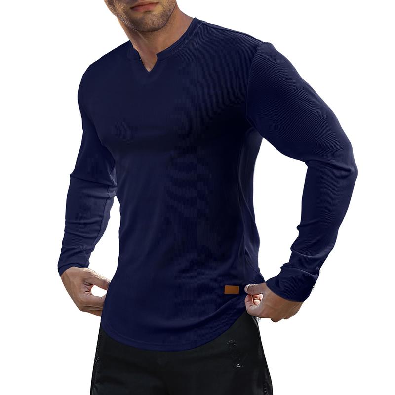 Men's Plain Casual Muscle Shirts for Men Slim Fitted T Shirt V-Neck Longline Ribbed Tees Shirts Long Sleeve Gym Workout Athletic Menswear Tops,Men's clothing for Daily Wear,Fashion Outfits 2025
