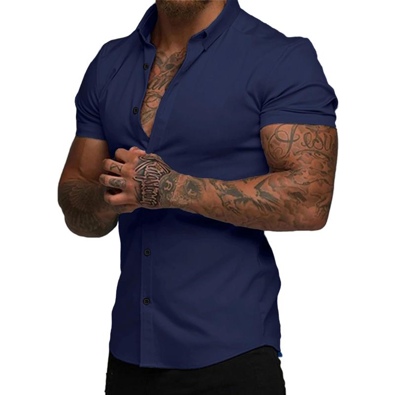 Mens Muscle Fit Dress Shirts Casual Button Down Shirt Short Sleeve Wrinkle-Free Shirts 